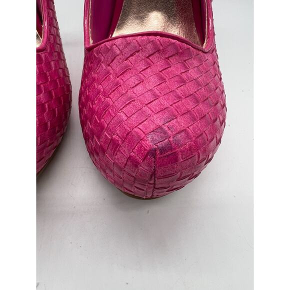 Fashion Platform Woven Basket Weave Pink Stiletto Heels Size 8 LA Allen's - Picture 3 of 10